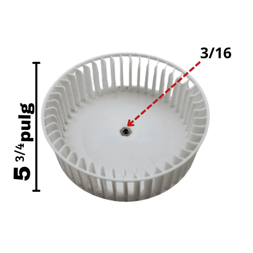 Turbina Izquierda para Campana, Modelo MCV60US/MCV90US Largo 1 13/16 Ancho 5 3/4 Flecha 3/16 - 09020700056 Turbina Izquierda para Campana, Modelo MCV60US/MCV90US Largo 1 13/16 Ancho 5 3/4 Flecha 3/16 - 09020700056