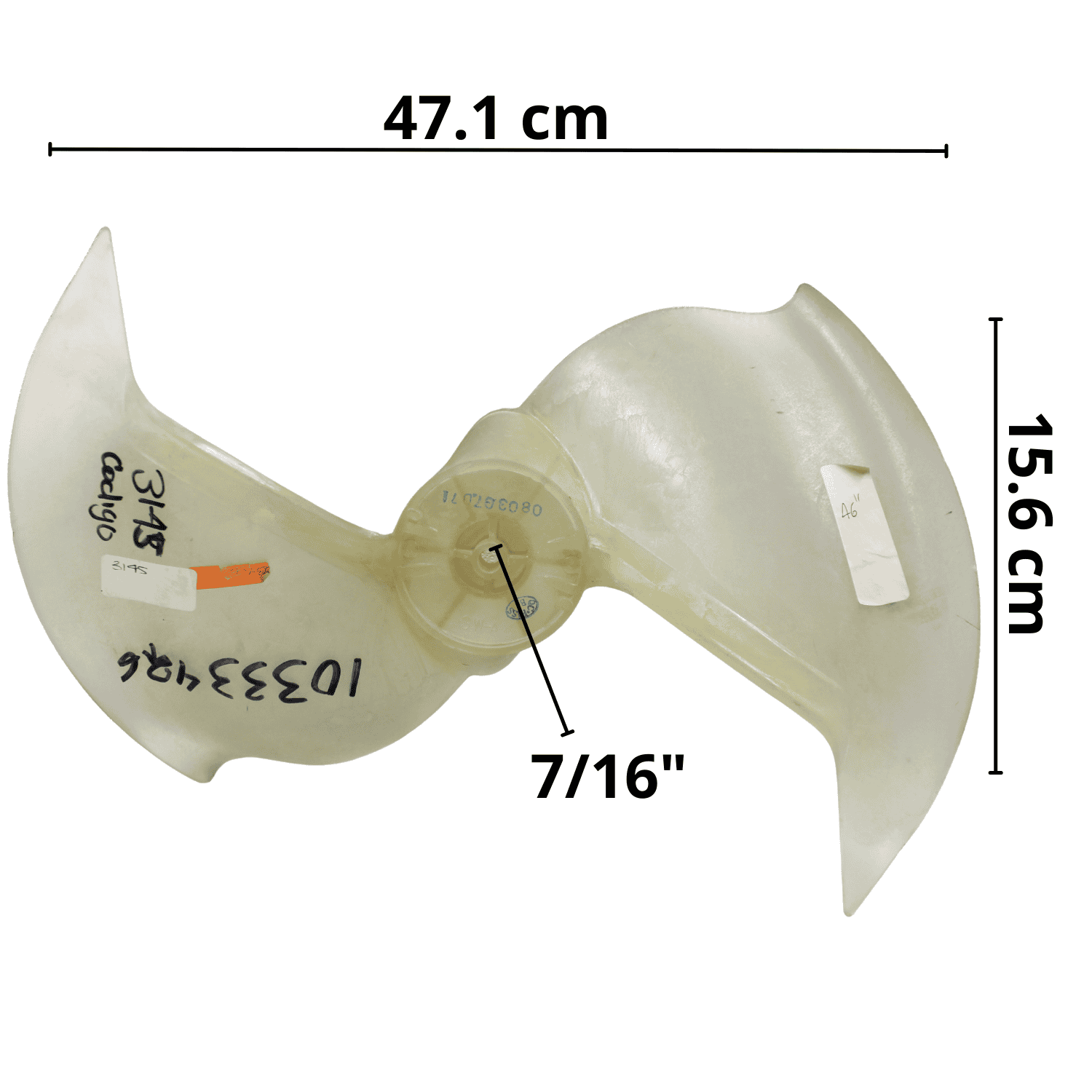Aspa para Minisplit Condensador 1.5 Ton Largo 47.1cm Ancho Aro 15.6cm Flecha 7/16 CCW Izquierda Hojas 2 -10333426