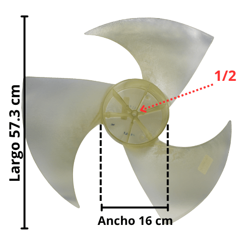Aspa Condensador para Minisplit Mirage Largo 57.3 cm Ancho 16 cm Flecha 1/2 3 Hojas - 10335013