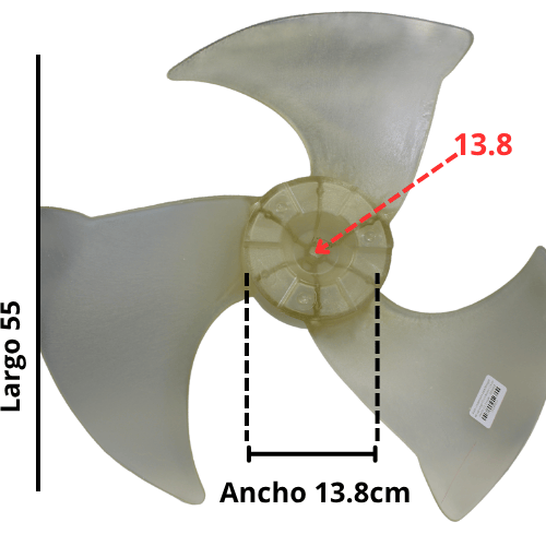 Aspa Condensador para Minisplit Mirage Largo 55 cm Ancho 13.8 cm Flecha 1/2, 3 Hojas - 10335014