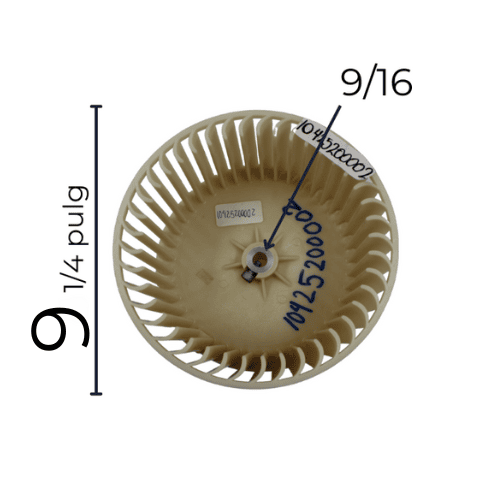 Turbina Evaporador Largo 8 5/8 Ancho 9 1/4 Flecha 9/16 CW derecha- 10425200002 Turbina Evaporador Largo 8 5/8 Ancho 9 1/4 Flecha 9/16 CW derecha- 10425200002