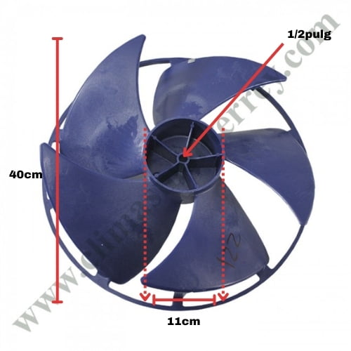 Aspa Condensador para Minisplit Mirage 1.5 Ton y 2 Ton Largo 40cm Ancho Aro 11cm Flecha 1/2 CCW izquierda 5 Hojas - 12100105000221 Aspa Condensador para Minisplit Mirage 1.5 Ton y 2 Ton Largo 40cm Ancho Aro 11cm Flecha 1/2 CCW izquierda 5 Hojas - 12100105000221