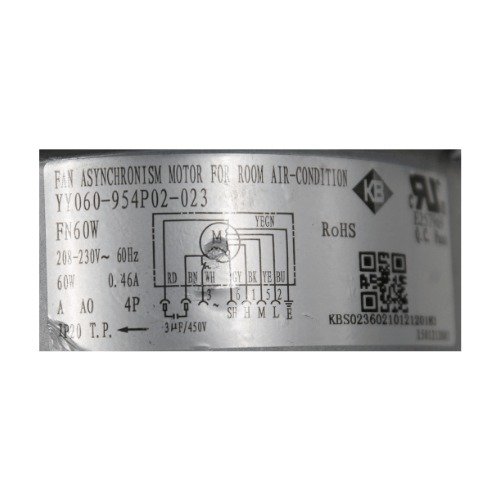 Motor Minisplit, Evaporador Mirage 3Ton, 220V 60W, 0.46A, 4 Polos, Capacitor 3.0Uf 450V, Rotacion Izquierda, Mod. Fn60W (Yy060-954P02-023), Avsolut X 36 - 1501212003 (YY060-954P02-023 1501212003)