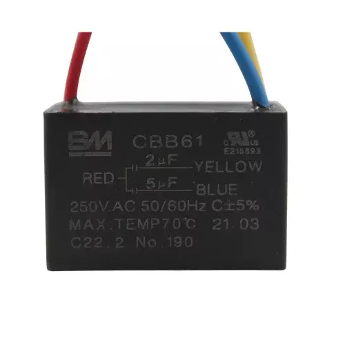 Capacitor de Trabajo Dual Cuadrado para Ventilador con Cables 5+5UF, 250V Capacitor de Trabajo Dual Cuadrado para Ventilador con Cables 5+5UF, 250V
