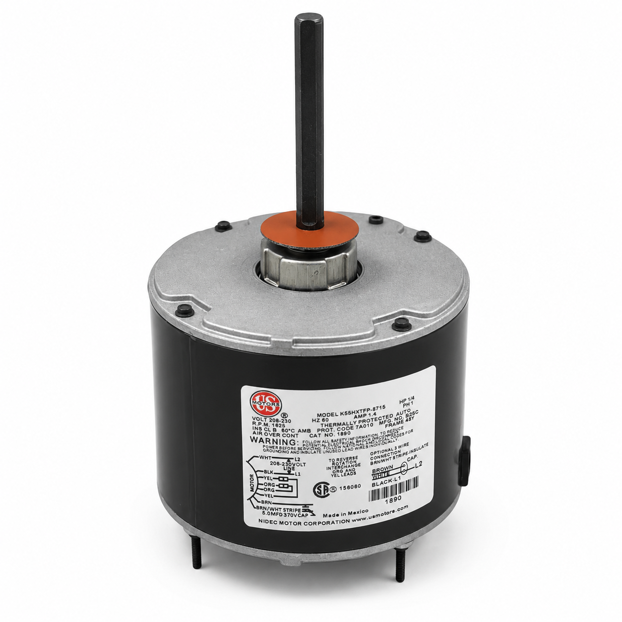Motor Condensador Cerrado 1/4 Hp 1625 Rpm 1Velocidad Flecha 1/2 208-230V 4 Polos Reversible Chumaceras Emerson - 1890