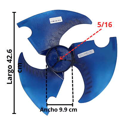 Aspa Condensador Largo 42.6cm Ancho Aro 9.9cm Flecha 5/16 Hojas 3 CW Derecha -  811144605