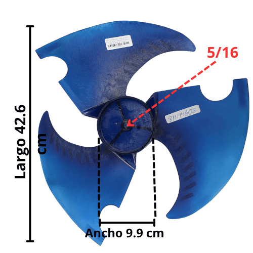 Aspa Condensador Largo 42.6cm Ancho Aro 9.9cm Flecha 5/16 Hojas 3 CW Derecha - 811144605 Aspa Condensador Largo 42.6cm Ancho Aro 9.9cm Flecha 5/16 Hojas 3 CW Derecha - 811144605