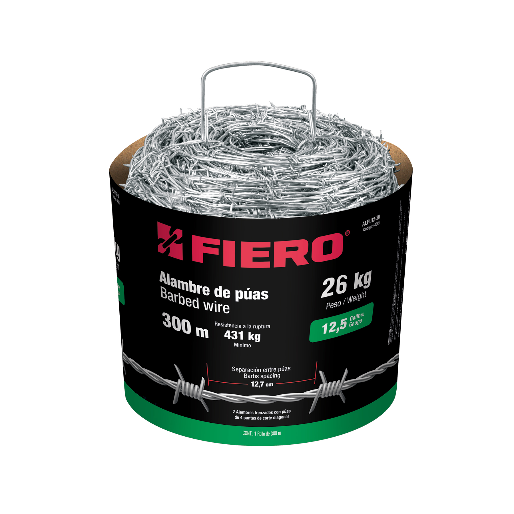 Rollo de alambre de púas 300m calibre 12.5, FIERO - 44885 - ALPU12-30 - Caja con 1 Rollo – Master 0
