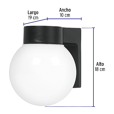 Arbotante de pared tipo globo, lámpara no incluida, Volteck - 47286 - ARB-001S - Caja con 1 Pieza – Master 8
