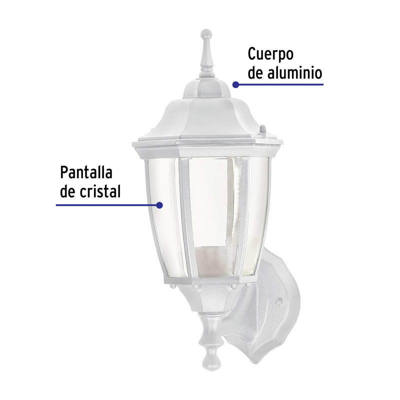 Arbotante tipo farol tradicional soportado p/exterior blanco - 47288 - ARB-100S - Caja con 1 Pieza – Master 8