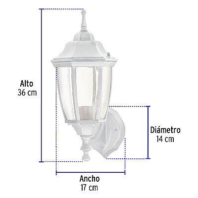 Arbotante tipo farol tradicional soportado p/exterior blanco - 47288 - ARB-100S - Caja con 1 Pieza – Master 8