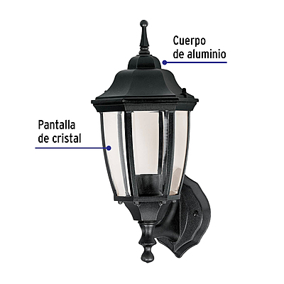 Arbotante tipo farol tradicional soportado p/exterior, negro - 47289 - ARB-101S - Caja con 1 Pieza – Master 8