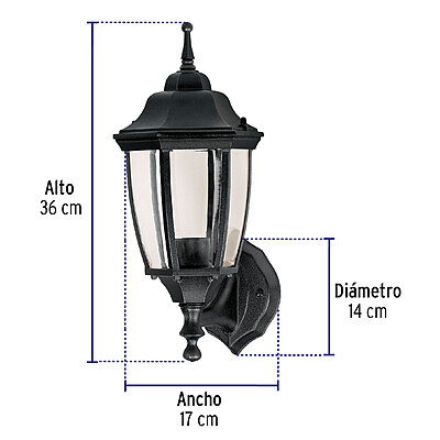 Arbotante tipo farol tradicional soportado p/exterior, negro - 47289 - ARB-101S - Caja con 1 Pieza – Master 8