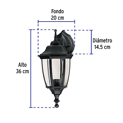 Arbotante tipo farol tradicional suspendido p/exterior negro - 47291 - ARB-103S - Caja con 1 Pieza – Master 8