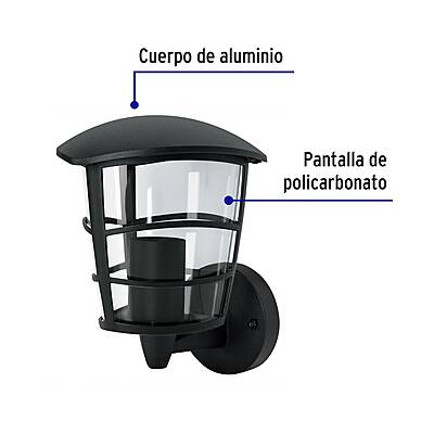 Arbotante tipo farol moderno soportado p/exteriores, negro - 45092 - ARB-105S - Caja con 1 Pieza – Master 12