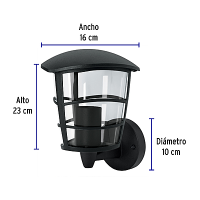 Arbotante tipo farol moderno soportado p/exteriores, negro - 45092 - ARB-105S - Caja con 1 Pieza – Master 12