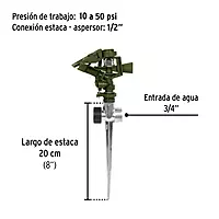 Aspersor verde, plástico, dos vías, estaca de zinc de 11' - ASVE-11X / 20072 Aspersor verde, plástico, dos vías, estaca de zinc de 11' - ASVE-11X / 20072