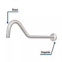 Brazo y chapetón tipo gancho para regadera, 50 cm, satinado - BCH-720N / 44509