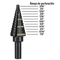 Broca escalonada óxido negro 12 escalones 3/16' a 7/8? - BES-12 / 12125 Broca escalonada óxido negro 12 escalones 3/16' a 7/8? - BES-12 / 12125