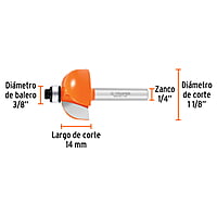 Broca para router, bocel cuarto, 1-1/8' con balero - BROU-BC1-1/8X / 11485 Broca para router, bocel cuarto, 1-1/8' con balero - BROU-BC1-1/8X / 11485