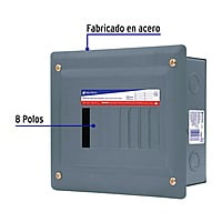 Centro de carga empotrable, 8 polos, Volteck - CCE-8 / 47333 Centro de carga empotrable, 8 polos, Volteck - CCE-8 / 47333