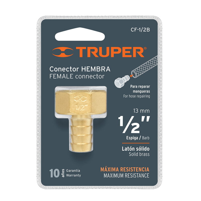 Conector sencillo 1/2', hembra, de latón maquinado - CF-1/2B / 12700 Conector sencillo 1/2', hembra, de latón maquinado - CF-1/2B / 12700