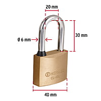 Candado de latón, 45mm, gancho largo, blister - CL-45L / 43438 Candado de latón, 45mm, gancho largo, blister - CL-45L / 43438
