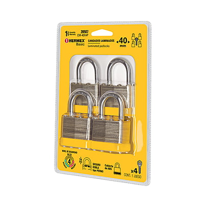 Juego de 4 candados cuerpo laminado, 40 mm, Hermex Basic - CM-40X4P / 20507
