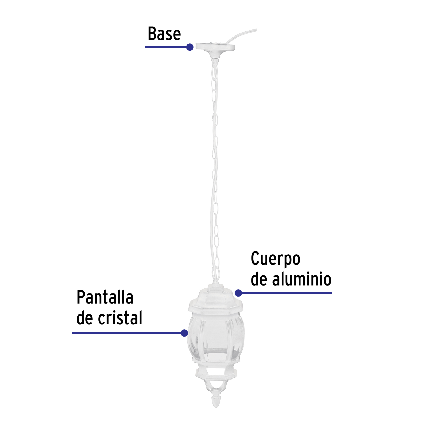 Arbotante tipo farol tradicional colgante p/exterior, blanco - 47296 - COL-100S - Caja con 1 Pieza – Master 4
