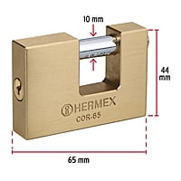 Candado antipalanca, 65mm, cuerpo de latón llave tradicional - COR-65 / 43356 Candado antipalanca, 65mm, cuerpo de latón llave tradicional - COR-65 / 43356