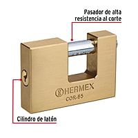 Candado antipalanca, 65mm, cuerpo de latón llave tradicional - COR-65 / 43356 Candado antipalanca, 65mm, cuerpo de latón llave tradicional - COR-65 / 43356