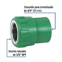 Conector de PPR, 3/4', 25mm, hembra - CV-602 / 49886 Conector de PPR, 3/4', 25mm, hembra - CV-602 / 49886