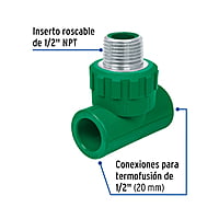 Tee de PPR, 1/2', 20mm, macho - CV-711 / 49838 Tee de PPR, 1/2', 20mm, macho - CV-711 / 49838