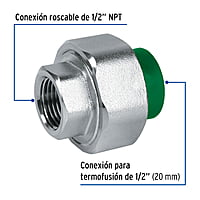 Tuerca unión mixta de PPR, 20mmx1/2' - CV-981 / 49816 Tuerca unión mixta de PPR, 20mmx1/2' - CV-981 / 49816