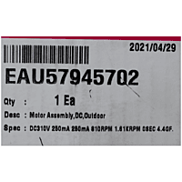 Motor Condensador para Minisplit LG Inverter, Modelo VR, VM EAU57945702 13450