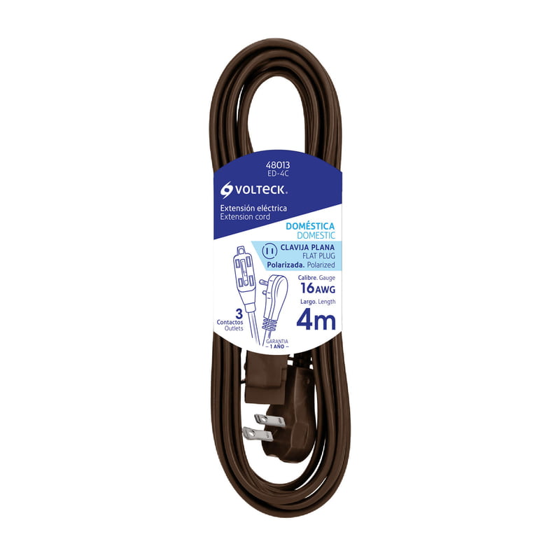 Extensión eléctrica doméstica con clavija plana, 4m, café - ED-4C / 48013 Extensión eléctrica doméstica con clavija plana, 4m, café - ED-4C / 48013