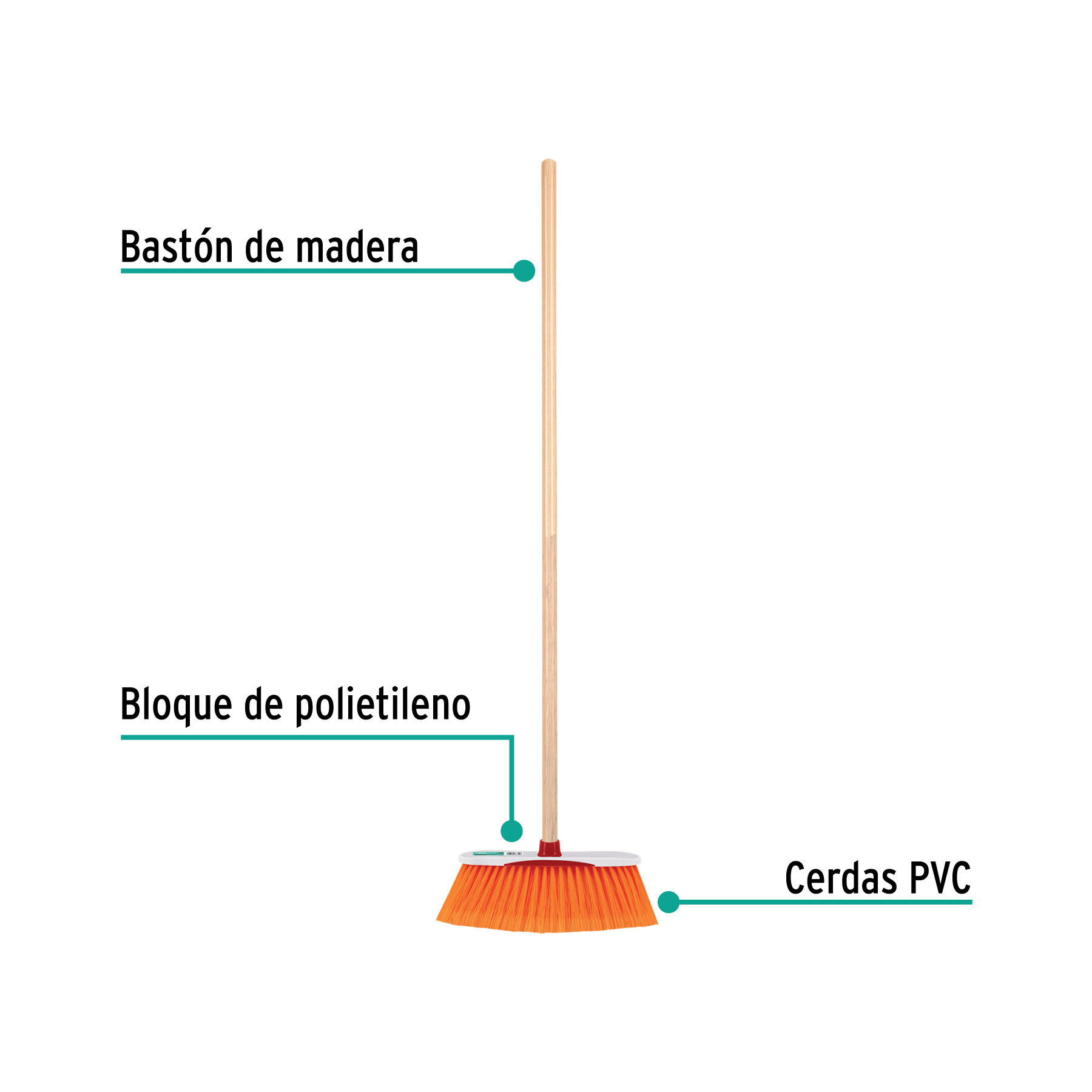 Escoba cerdas de PET extra suaves, bastón de madera, 57030 - ES-35S030 - ES-35 Escoba cerdas de PET extra suaves, bastón de madera, 57030 - ES-35S030 - ES-35