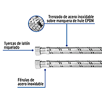 Manguera trenzada de acero 1/2 x 1/2'X 40 cm usos generales - FBO-2240X / 48964 Manguera trenzada de acero 1/2 x 1/2'X 40 cm usos generales - FBO-2240X / 48964