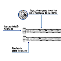 Manguera de hule, 3/4x3/4', 60cm, acero, usos generales - FBO-3460X / 49130 Manguera de hule, 3/4x3/4', 60cm, acero, usos generales - FBO-3460X / 49130