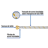 Manguera de hule, 300 cm, revestida de acero inoxidable - FGA-30X / 49518