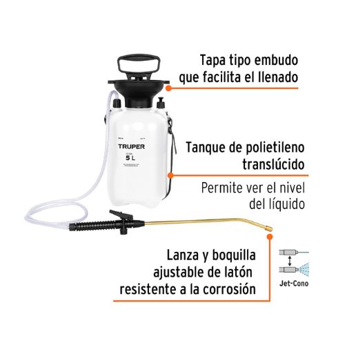 Fumigador jardinero 5 L (1.3 gal), Truper - 10836 - FUT-5 - Caja con 1 Pieza – Master 4