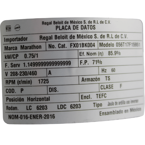 Motor Marathon FLEX-IN-1™, 1HP, 3PH, TEFC LEXXON, modelo comercial FX01BK004, base rígida, 1800 RPM - FX01BK004 Motor Marathon FLEX-IN-1™, 1HP, 3PH, TEFC LEXXON, modelo comercial FX01BK004, base rígida, 1800 RPM - FX01BK004