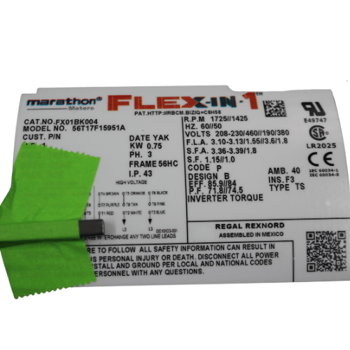 Motor Marathon FLEX-IN-1™, 1HP, 3PH, TEFC LEXXON, modelo comercial FX01BK004, base rígida, 1800 RPM - FX01BK004 Motor Marathon FLEX-IN-1™, 1HP, 3PH, TEFC LEXXON, modelo comercial FX01BK004, base rígida, 1800 RPM - FX01BK004