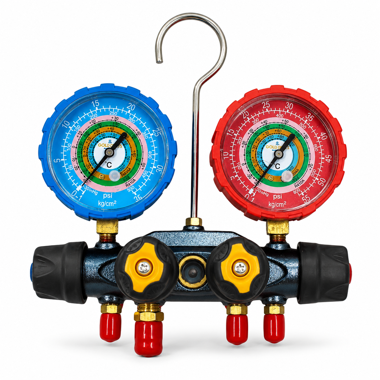 Manifold GP Aluminio R-22, R404, R134, R22, R407 con Adaptador R410, Manguera 60" 4000PSI - GP-MH4V