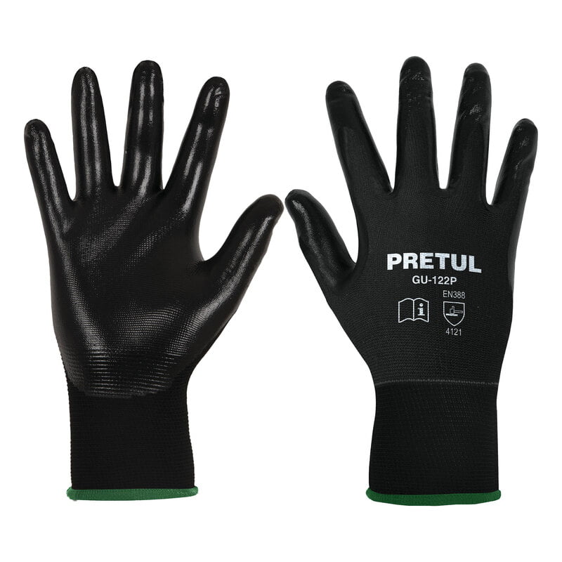 Guantes de nylon recubiertos de nitrilo, medianos,Pretul - GU-122P / 20027 Guantes de nylon recubiertos de nitrilo, medianos,Pretul - GU-122P / 20027