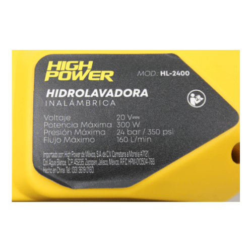Hidrolavadora Inalambrica de 24BAR Capacidad 160L/H - HIGHL-2400 Hidrolavadora Inalambrica de 24BAR Capacidad 160L/H - HIGHL-2400