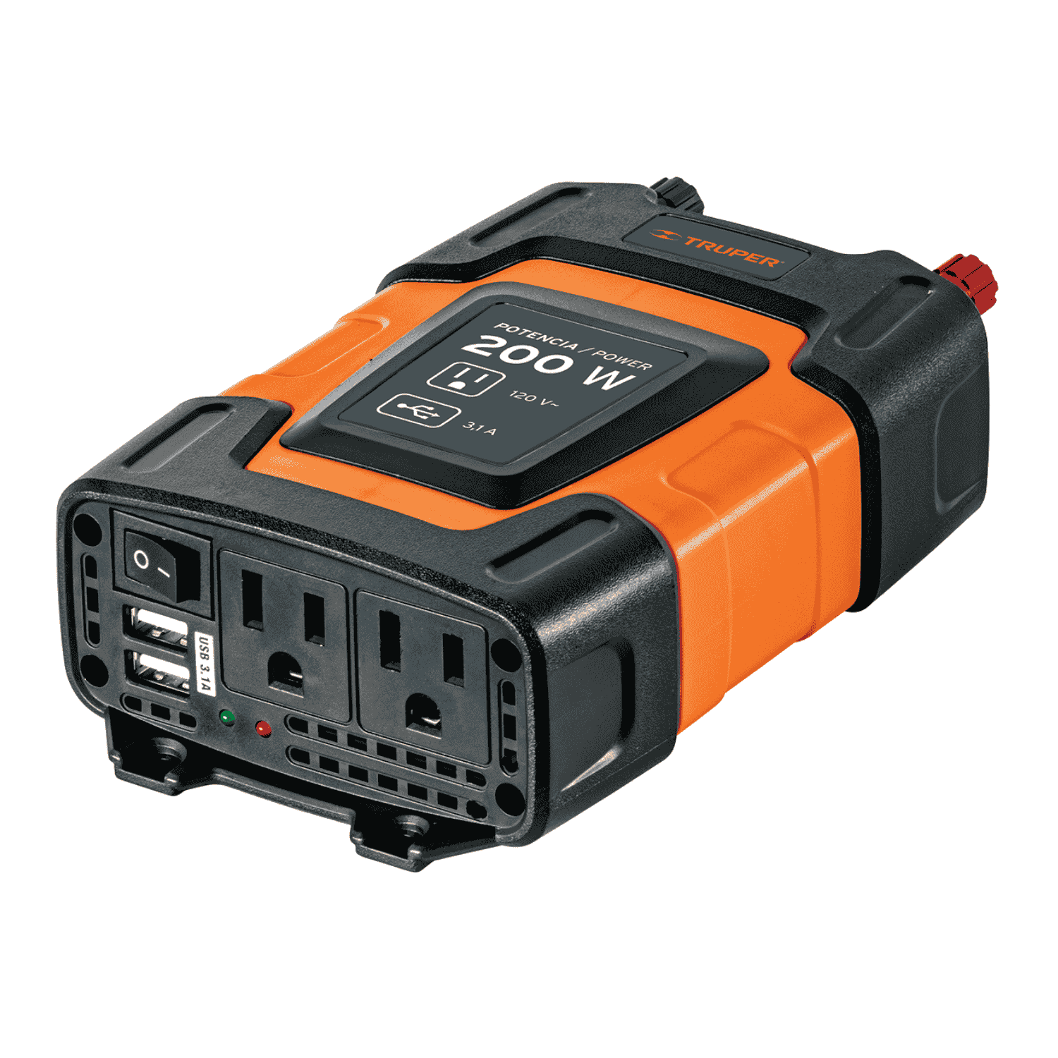 Inversor de corriente de 200 W con puertos USB, Truper - 10448 - INCO-200 - Caja con 1 Pieza – Master 12