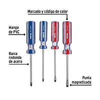 Juego de desarmadores, 4 piezas, mango PVC, Pretul - JD-4TP / 20212 Juego de desarmadores, 4 piezas, mango PVC, Pretul - JD-4TP / 20212