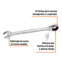 Llave combinada con matraca, 1/2' x 173 mm, Truper Expert - LL-2016X / 15738 Llave combinada con matraca, 1/2' x 173 mm, Truper Expert - LL-2016X / 15738