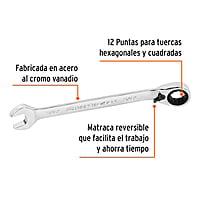 Llave combinada matraca reversible,9/16'x188mm,Truper Expert - LL-2018XR / 13548 Llave combinada matraca reversible,9/16'x188mm,Truper Expert - LL-2018XR / 13548